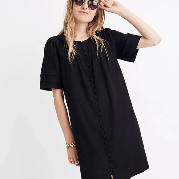 MADEWELL Pleated Button-Front Shift Dress Black Size XS - Picture 2 of 9